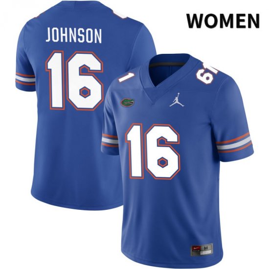 Women's Florida Gators #16 Tre'Vez Johnson NCAA Jordan Brand Royal NIL 2022 Authentic Stitched College Football Jersey LKE8862SW